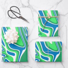 Fließende grüne und blaue Marmorstreifen Geschenkpapier Set