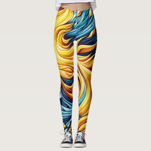 Fließendes gelbes Feuer-Eis-Geometrie-Muster Leggings