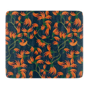 Fließendes orangefarbenes Blumenmuster Schneidebrett