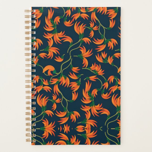 Fließendes oranges Blumendesign Planer (Vorderseite)