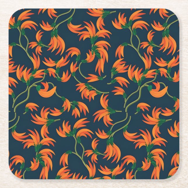 Fließendes oranges Blumendesign Rechteckiger Pappuntersetzer (Vorderseite)