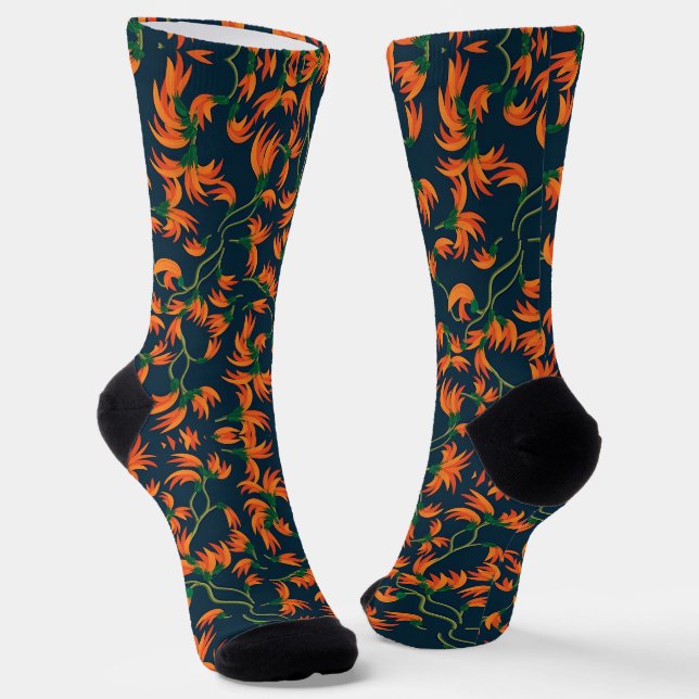 Fließendes oranges Blumendesign Socken (Gewinkelt)