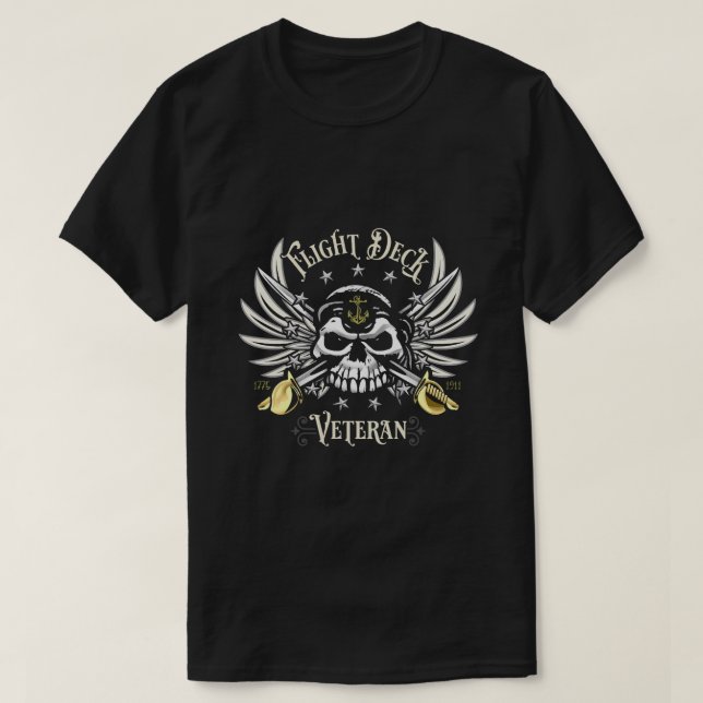Flight Deck Veteran Skull Naval Aviation Design T-Shirt (Design vorne)
