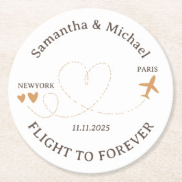 Flight forever Plane Travelling theme Wedding Runder Pappuntersetzer