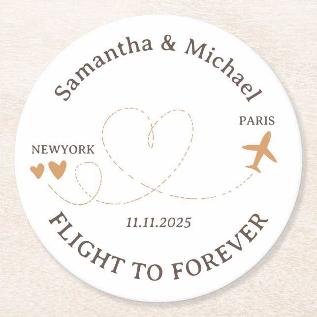 Flight forever Plane Travelling theme Wedding Runder Pappuntersetzer (Vorderseite)
