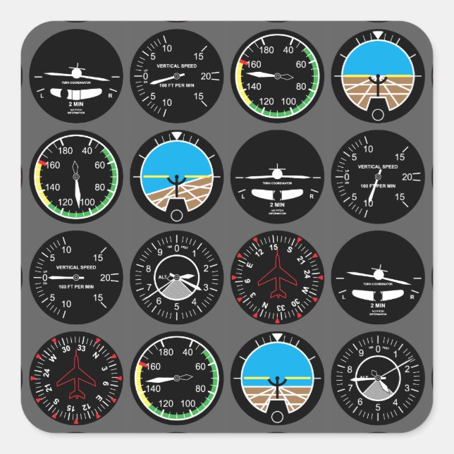 Flight Instruments Quadratischer Aufkleber (Vorderseite)