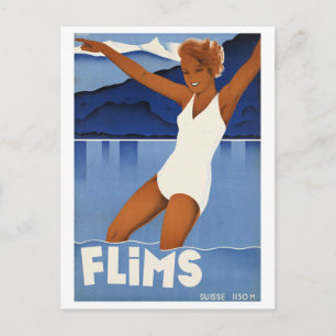 Flims Schweiz Vintage Reise Postkarte