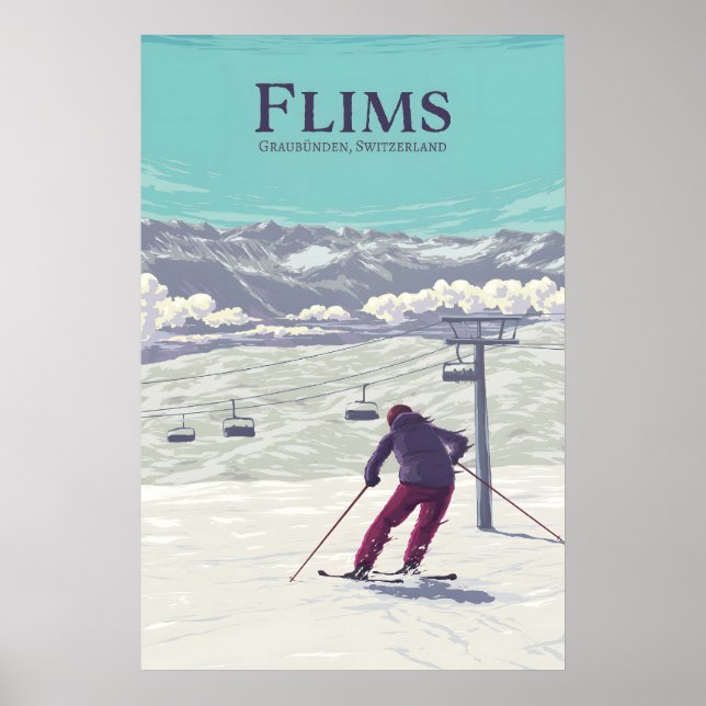 Flims Ski Resort Travel Poster (Vorne)