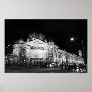 Flinders Station, Melbourne - Schwarz-Weiß-Poster Poster