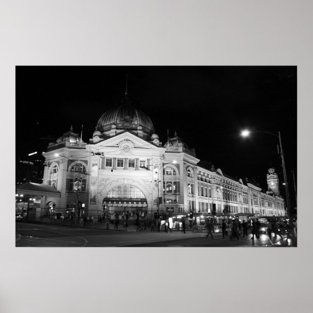 Flinders Station, Melbourne - Schwarz-Weiß-Poster Poster (Vorne)