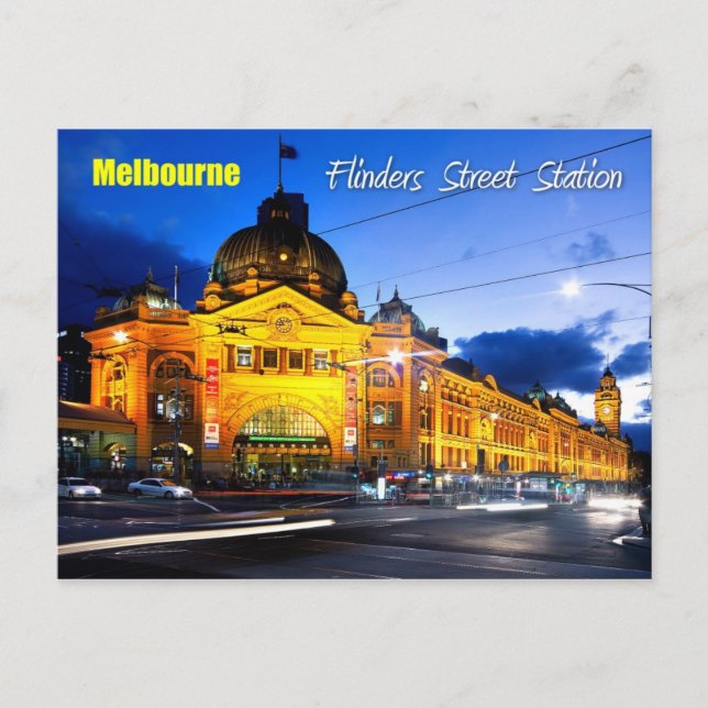 Flinders Street Station, Melbourne - In der Abendd Postkarte (Vorderseite)