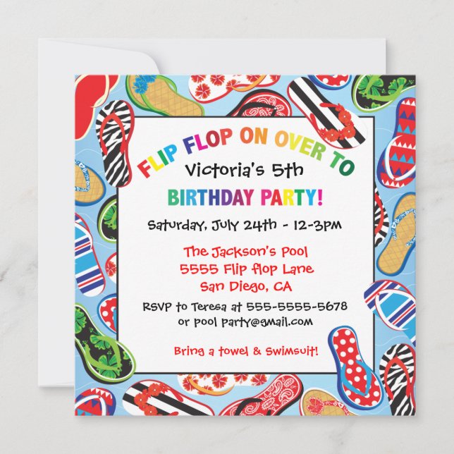 Flip Flop Sandal Birthday Party Invitations Einladung (Vorderseite)