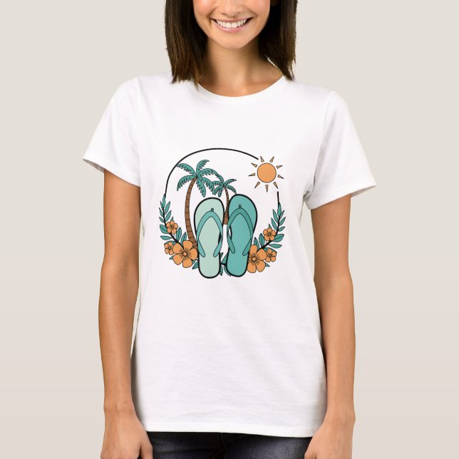 Flip Flops and Palm Trees Summer Beach Vibes T-Shirt (Vorderseite)