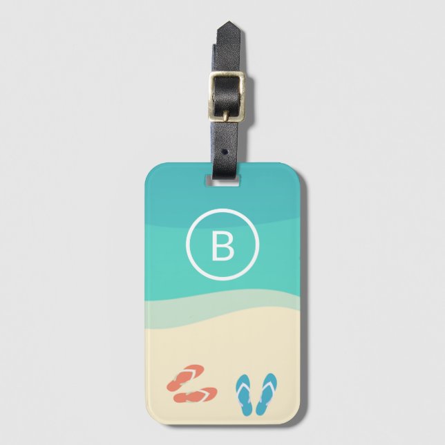 Flip Flops auf Sandy Beach Minimalistisch Art Mono Gepäckanhänger (Vorderseite Vertikal)