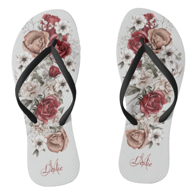 Flip Flops aus Burgundy Blush & White Roses (Fußbett)