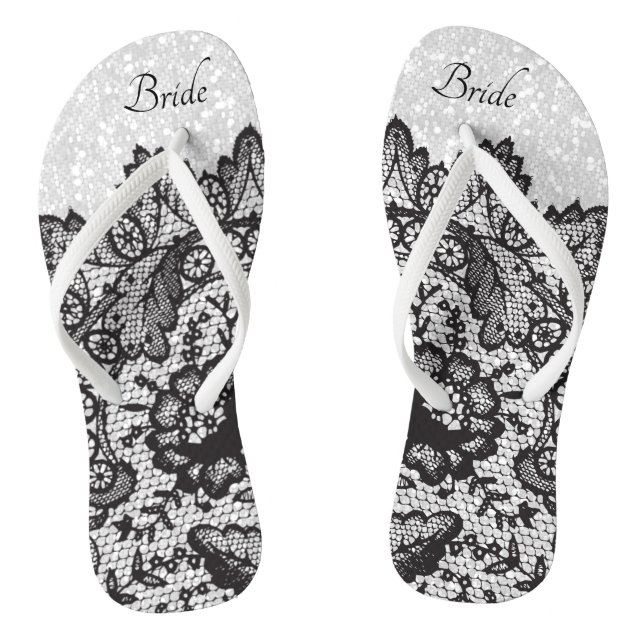 Flip Flops aus schwarzem Flor und weißem Glitzer (Fußbett)