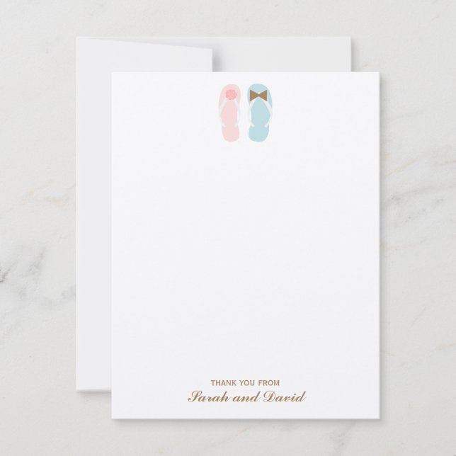 Flip Flops Beach Hochzeit Flat Danke Notizen Einladung (Vorderseite)