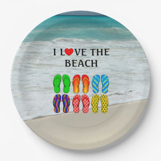 Flip Flops Beach Liebe, farbenfrohe Gestaltung Pappteller (Vorderseite)