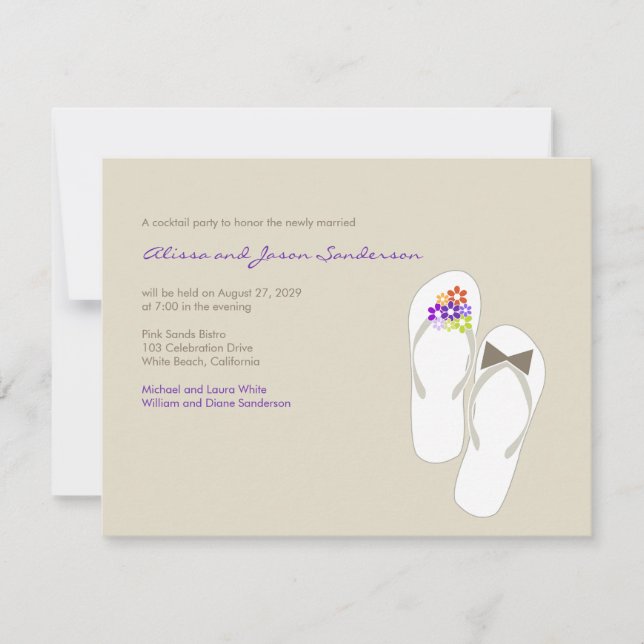 Flip Flops Beach Wedding Empfang Card RSVP Karte (Vorderseite)