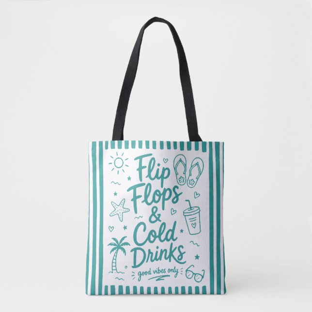 Flip Flops & Cold Drinks Sommer-Strandtasche (Vorderseite)