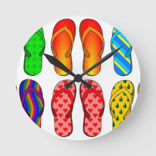 Flip Flops Colorful Fun Beach Theme Summer Gifts Runde Wanduhr