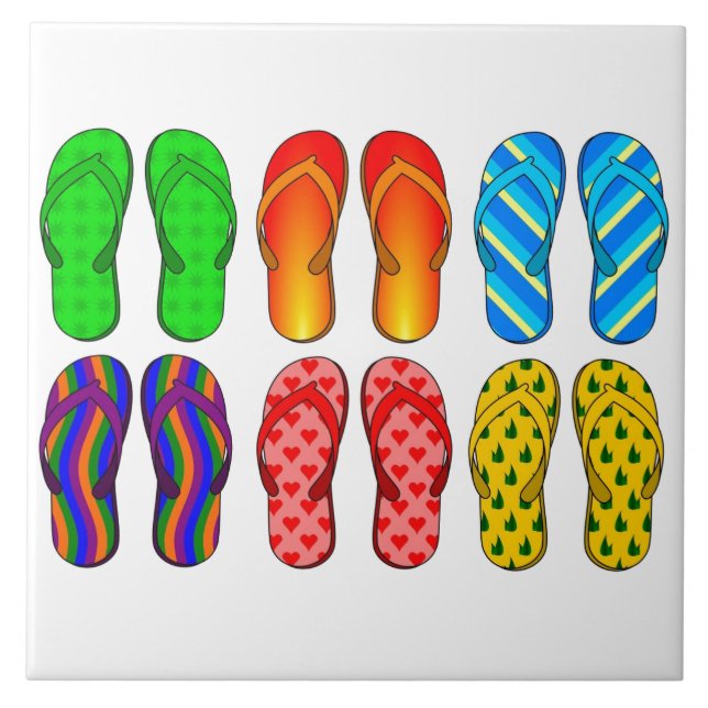 Flip Flops farbenfrohe Fun Beach Thema Sommergesch Fliese (Vorderseite)