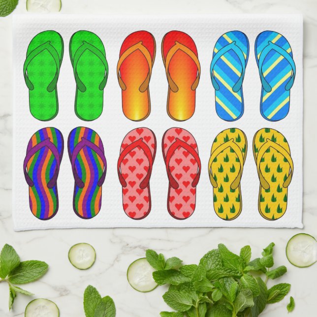 Flip Flops farbenfrohe Fun Beach Thema Sommergesch Küchentuch (Gefaltet)