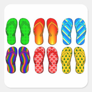 Flip Flops farbenfrohe Fun Beach Thema Sommergesch Quadratischer Aufkleber