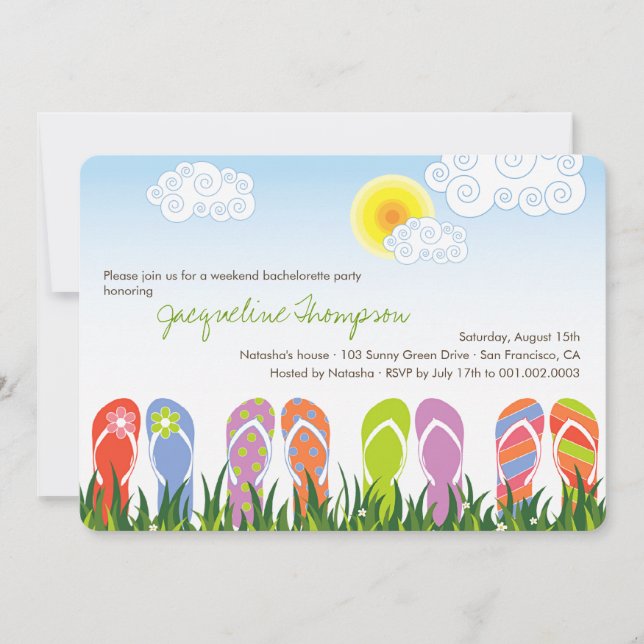 Flip Flops Fun im Sun Niedlichen Junggeselinnen-Ab Einladung (Vorderseite)