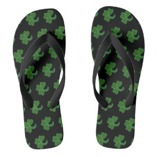 Flip Flops - Grüne Kleeblätter auf Schwarz