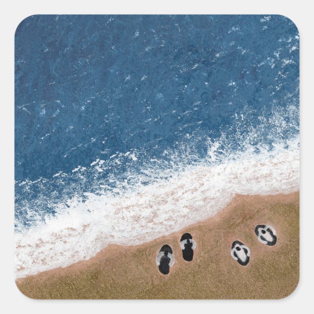 Flip Flops im Sand am Strand Quadratischer Aufkleber (Vorderseite)