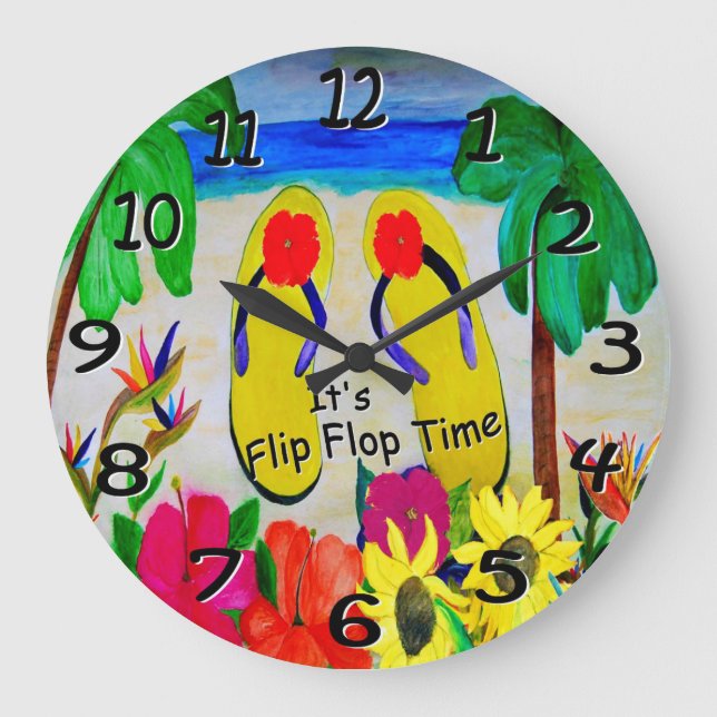 Flip Flops Insel Zeit Wand Uhr. Große Wanduhr (Vorderseite)