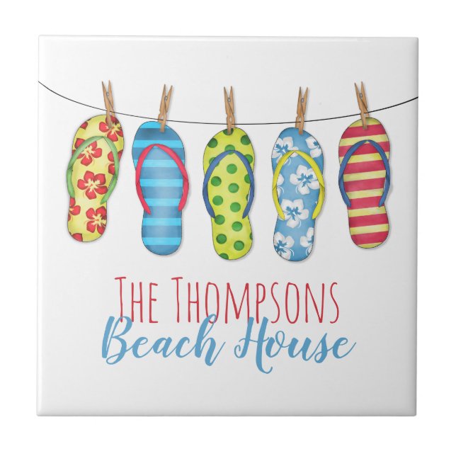 Flip Flops Personalisiert farbiges Beach House Fliese (Vorderseite)
