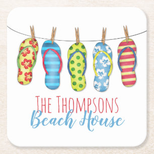 Flip Flops Personalisiert Whimsical Beach House Rechteckiger Pappuntersetzer