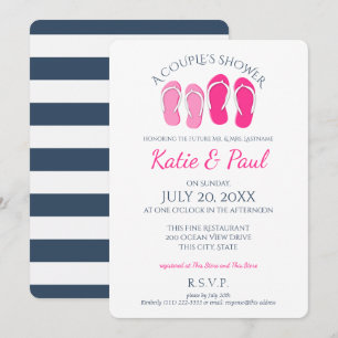 Flip Flops Pink und Navy Blue Couple's Dusche Einladung