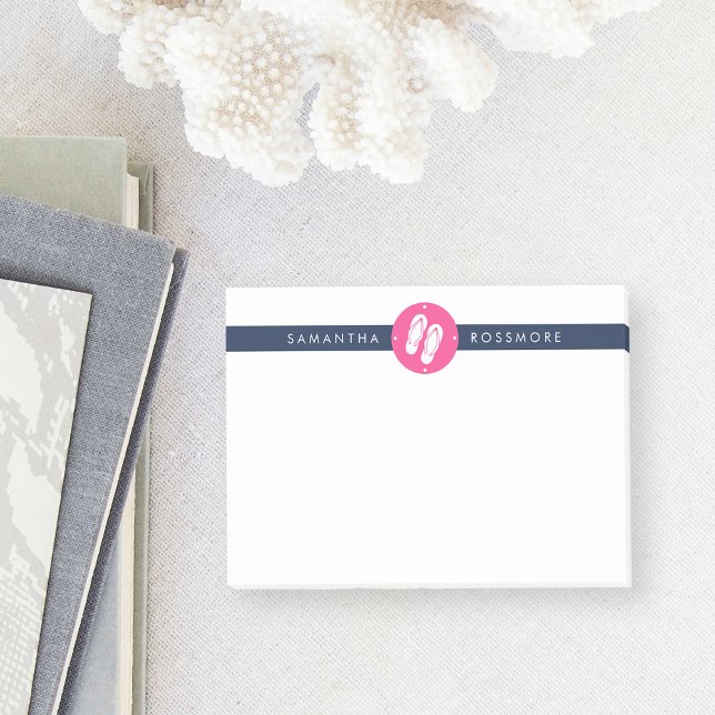 Flip Flops Preppy Fuchsia Pink & Navy Strip Post-it Klebezettel (Von Creator hochgeladen)