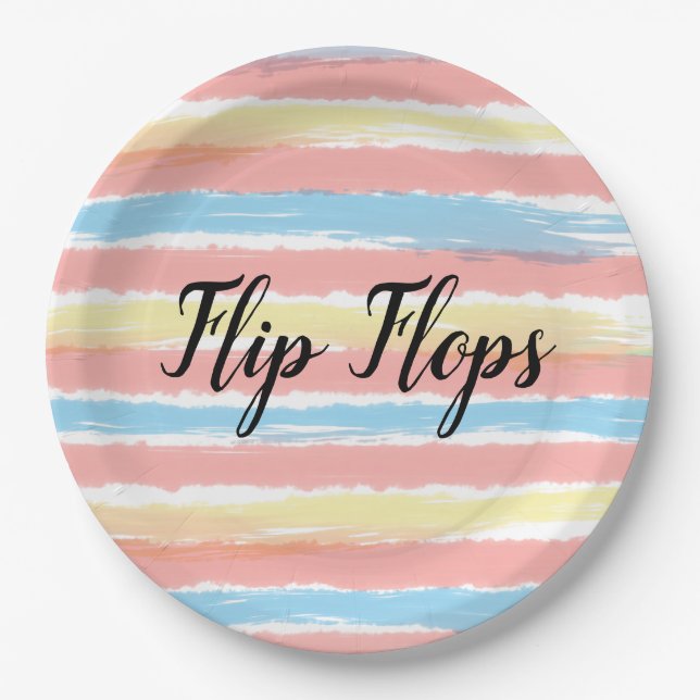 Flip Flops Typografie Yellow Pink Blue Streifen Pappteller (Vorderseite)