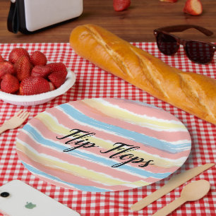 Flip Flops Typographie Gelb Pink Blau Streifen Pappteller