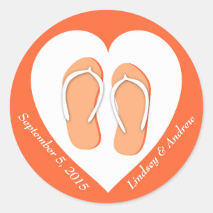 Flip Flops und Heart Orange Runder Aufkleber
