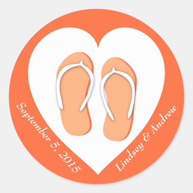 Flip Flops und Heart Orange Runder Aufkleber (Vorderseite)