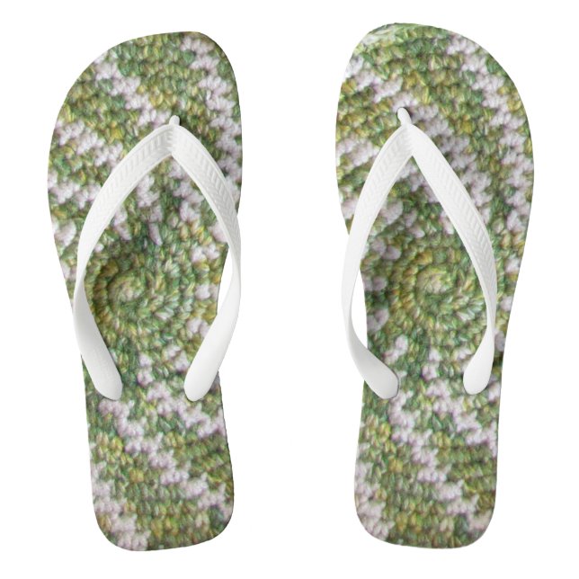 Flip Flops - Weiße Spirale auf Grün (Fußbett)