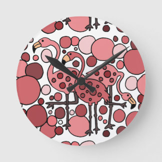 Flippige Flamingo-Kunst Runde Wanduhr