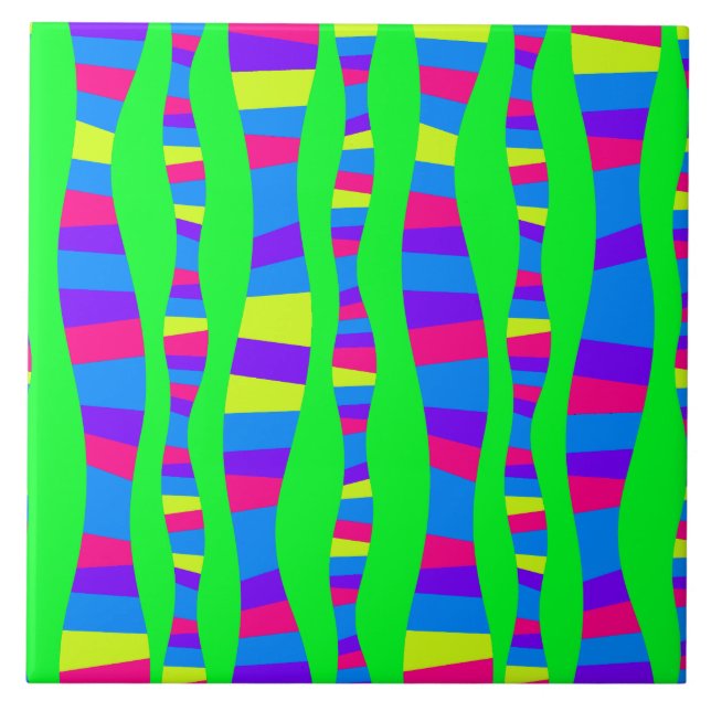 Flippige NeonfarbRetro modernes Muster Fliese (Vorderseite)