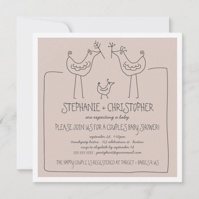 Flippige Vogel-moderne Familie verbindet Babyparty Einladung (Vorderseite)