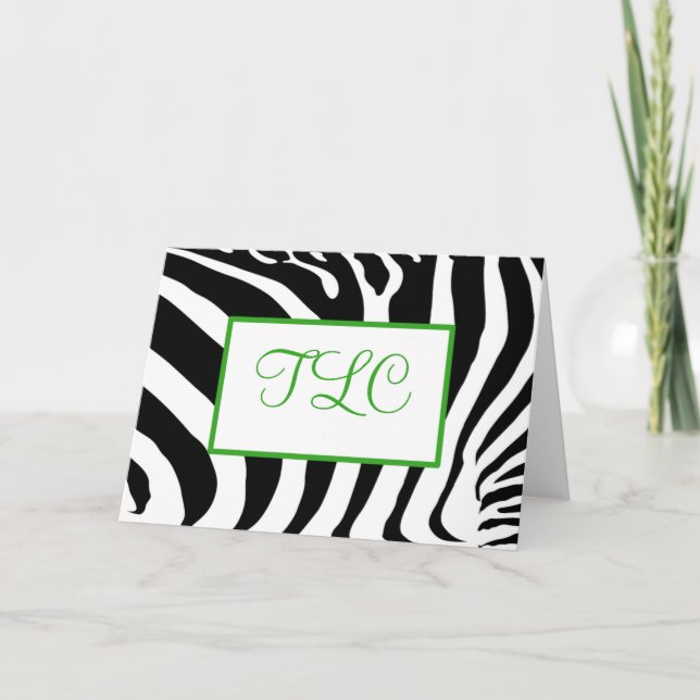 Flippige Zebra-Monogramm-Karte im Grün (Vorderseite)