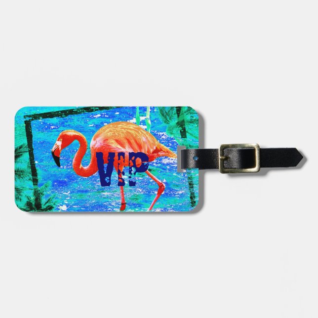 flippiger Flamingo VIP-Reise-Gepäckanhänger Gepäckanhänger (Vorderseite horizontal)