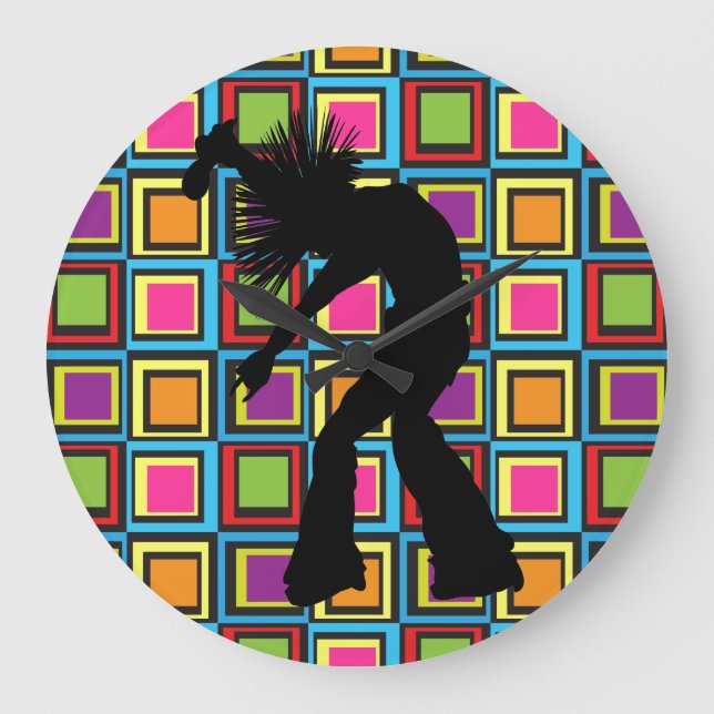 Flippiger Retro Sänger-Tänzer Große Wanduhr (Vorderseite)
