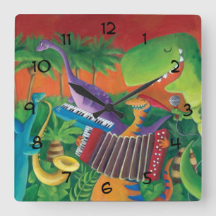 Flippiges Dinosaurier-Band Quadratische Wanduhr
