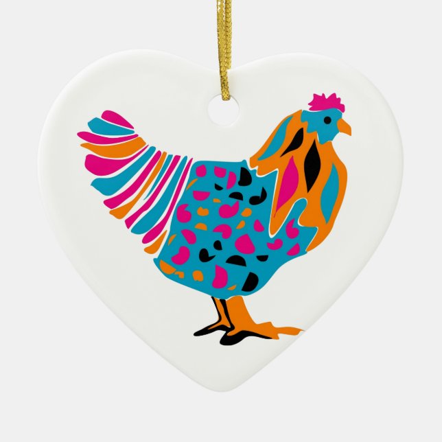 Flippiges helles Huhn Keramik Ornament (Vorne)