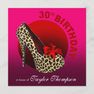 Flippiges Leopard-Stilett-30. Geburtstag fuschia Einladung